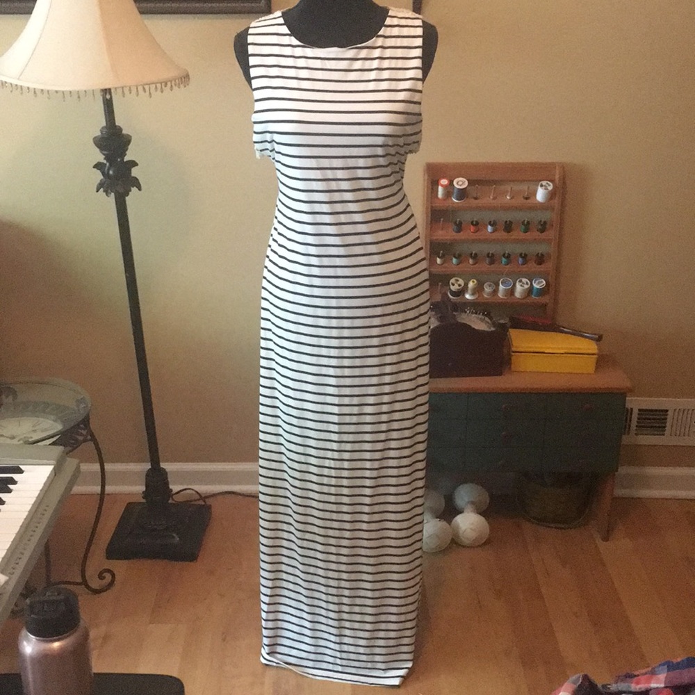 Black and cream striped maxi dress